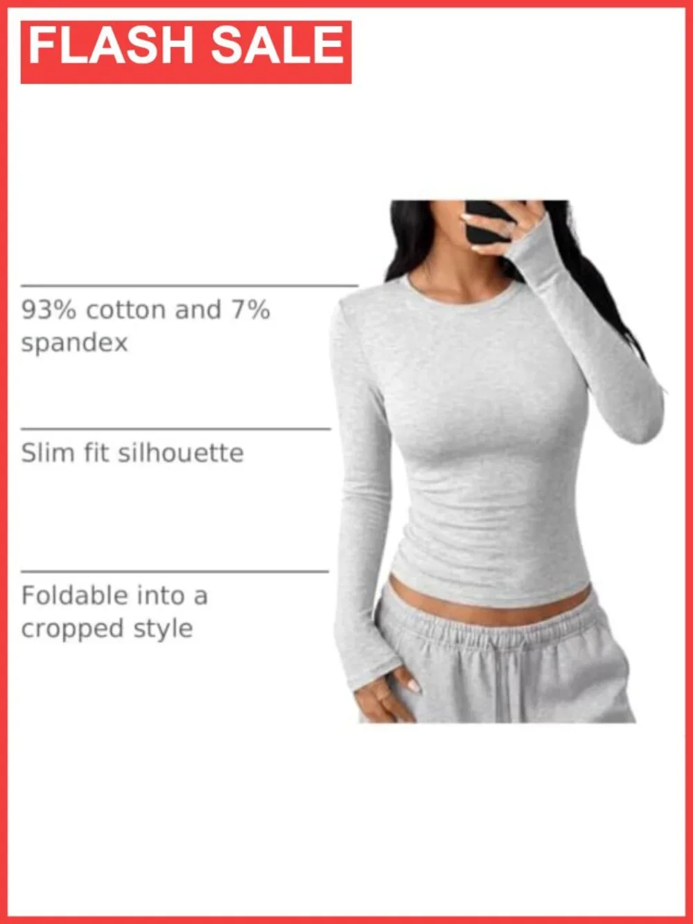 Long Sleeve T-Shirt Women Cotton Spandex Slim Fit Crew Neck Top